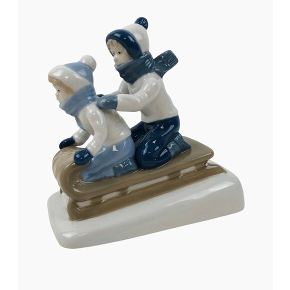 Paul Sebastian Kid Sledding Glazed Figurine Winter Holiday Collectible Decor - Picture 2 of 9